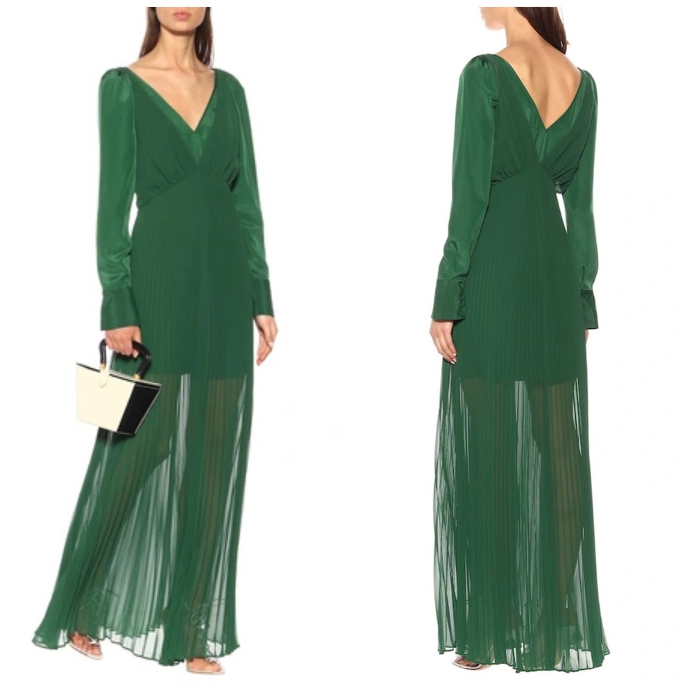 SELF-PORTRAIT Chiffon Pleated Maxi Dress Green Size 4